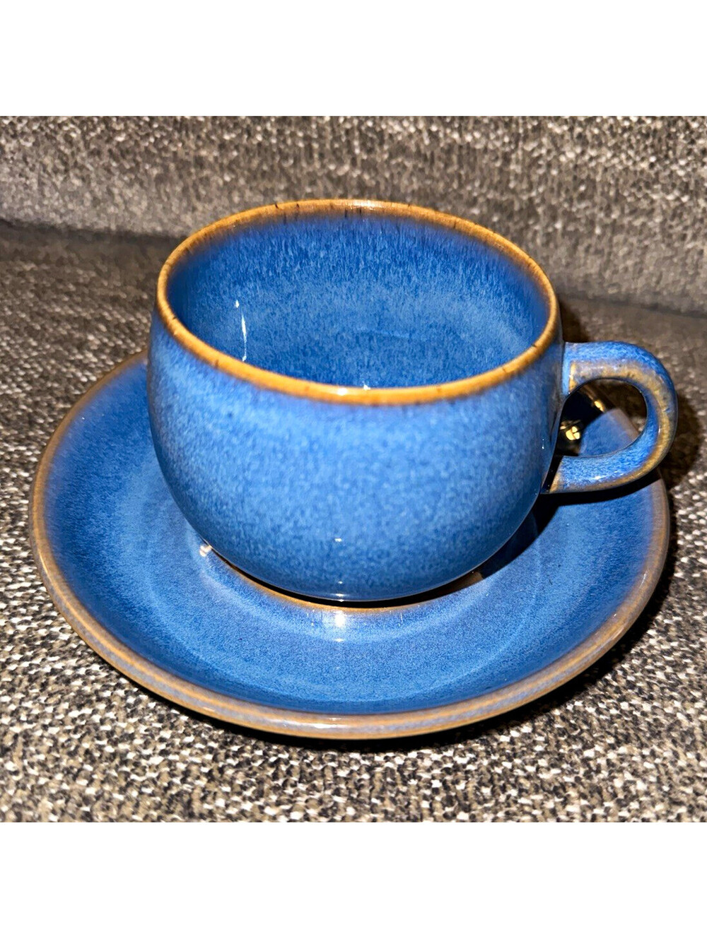 Vintage Denby English Blue Stoneware Tea Cup SaucerSet of 4 Handmade England Ram